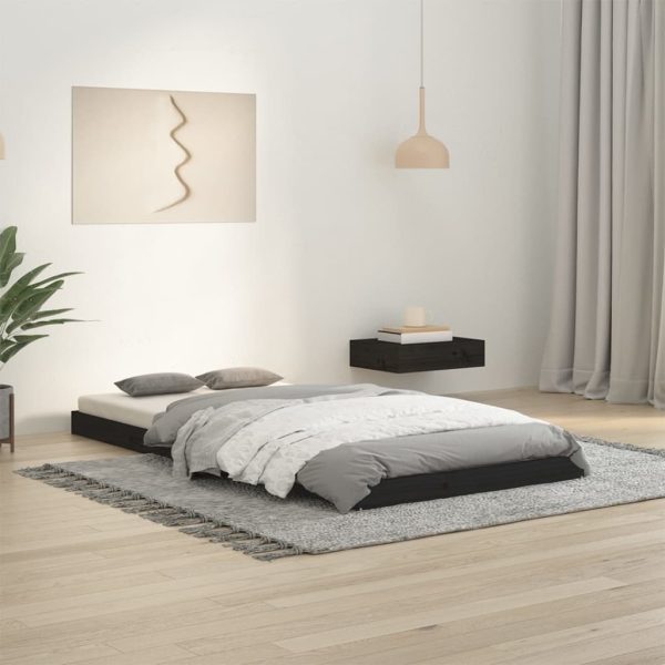 Cadru de pat, negru, 90×190 cm, single, lemn masiv de pin