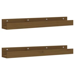 Rafturi de perete 2 buc. maro miere 80x12x9 cm lemn masiv pin