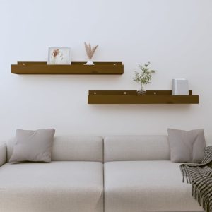 Rafturi de perete 2 buc. maro miere 80x12x9 cm lemn masiv pin