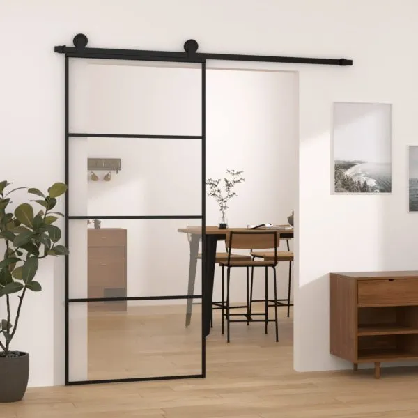 Ușă glisantă cu set feronerie, 90×205 cm, sticlă ESG/aluminiu