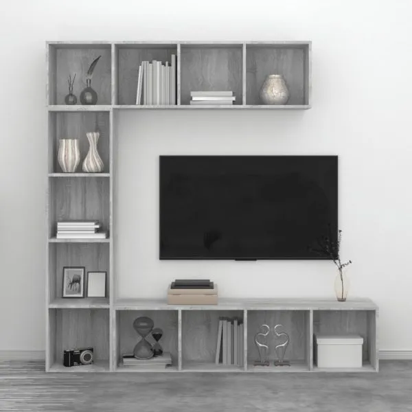 Set dulap TV/cărți, 3 piese, sonoma gri, 180x30x180 cm