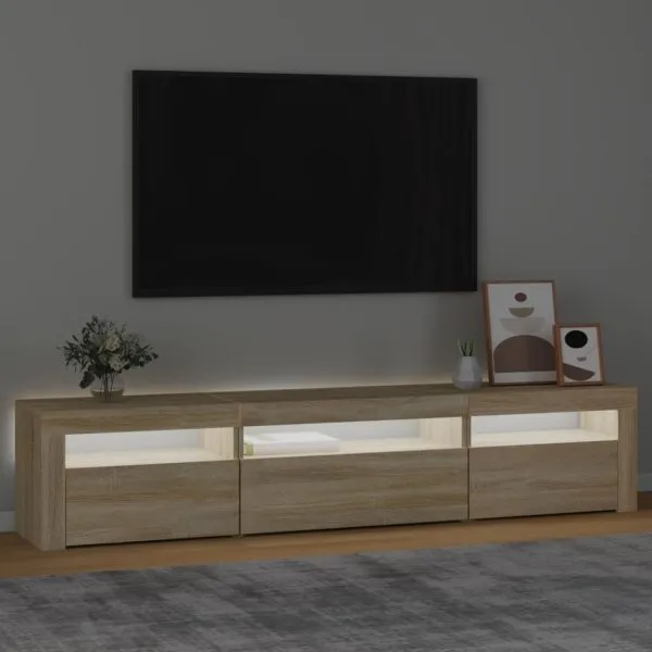 Comodă TV cu lumini LED, stejar sonoma, 195x35x40 cm