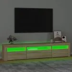 Comodă TV cu lumini LED, stejar sonoma, 195x35x40 cm