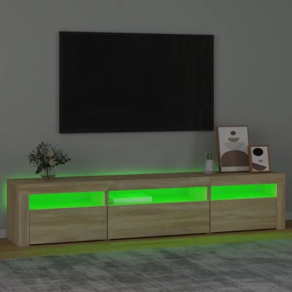 Comodă TV cu lumini LED, stejar sonoma, 195x35x40 cm