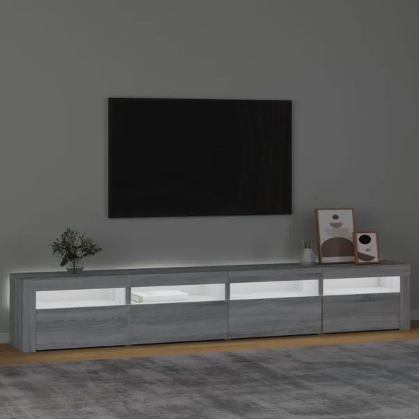 Comodă TV cu lumini LED, gri sonoma, 240x35x40cm