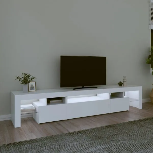 Comode TV cu lumini LED, alb,215×36,5×40