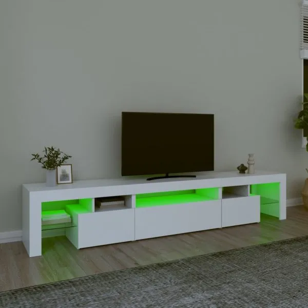 Comode TV cu lumini LED, alb,215×36,5×40