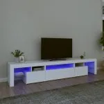 Comode TV cu lumini LED, alb,215×36,5×40