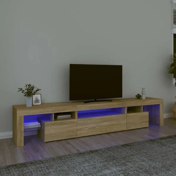 Comodă TV cu lumini LED, stejar sonoma, 215×36,5x40cm