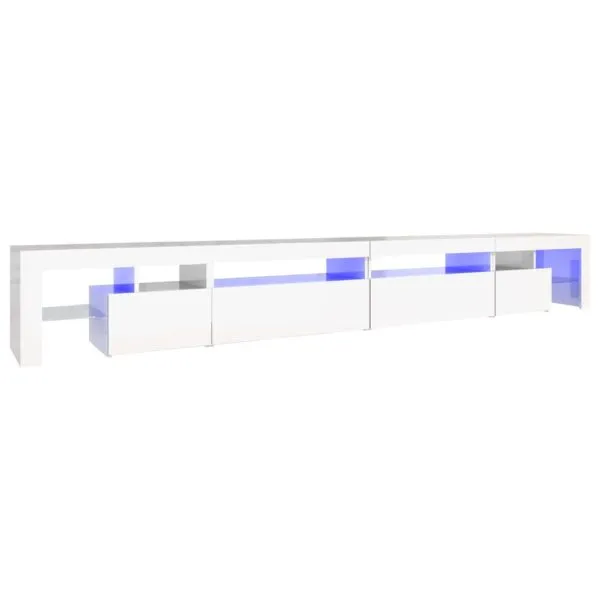Comodă TV cu lumini LED, alb extralucios, 290×36,5×40 cm