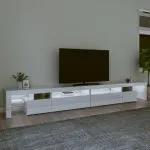 Comodă TV cu lumini LED, alb extralucios, 290×36,5×40 cm