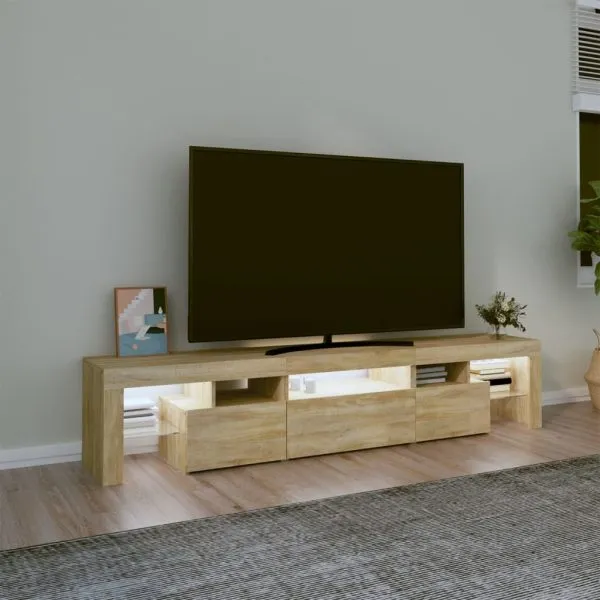Comodă TV cu lumini LED, stejar sonoma, 200×36,5×40 cm