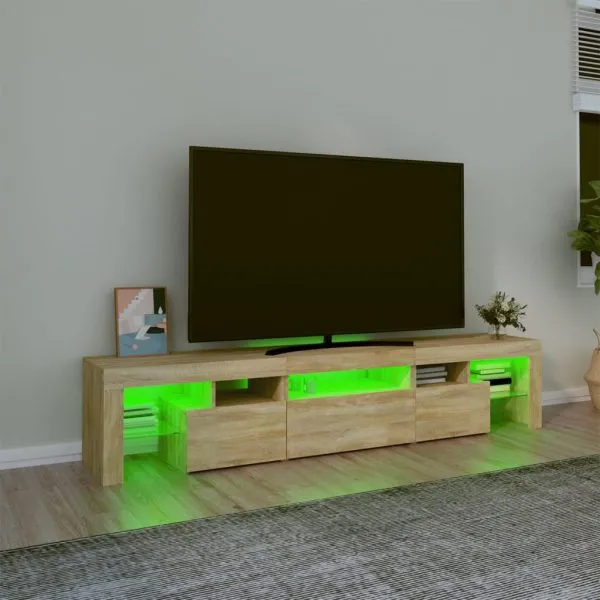 Comodă TV cu lumini LED, stejar sonoma, 200×36,5×40 cm