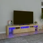 Comodă TV cu lumini LED, stejar sonoma, 200×36,5×40 cm