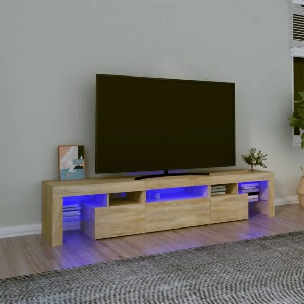 Comodă TV cu lumini LED, stejar sonoma, 200×36,5×40 cm