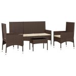 Set mobilier de grădină cu perne, 4 piese, maro, poliratan