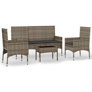Set mobilier de grădină cu perne, 4 piese, gri, poliratan