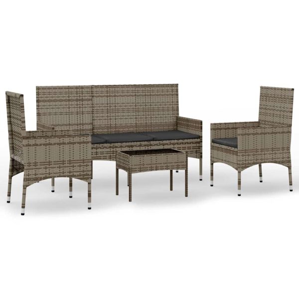 Set mobilier de grădină cu perne, 4 piese, gri, poliratan