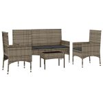 Set mobilier de grădină cu perne, 4 piese, gri, poliratan