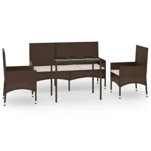 Set mobilier de grădină cu perne, 4 piese, maro, poliratan