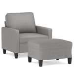 Fotoliu canapea cu taburet, gri deschis, 60 cm, textil