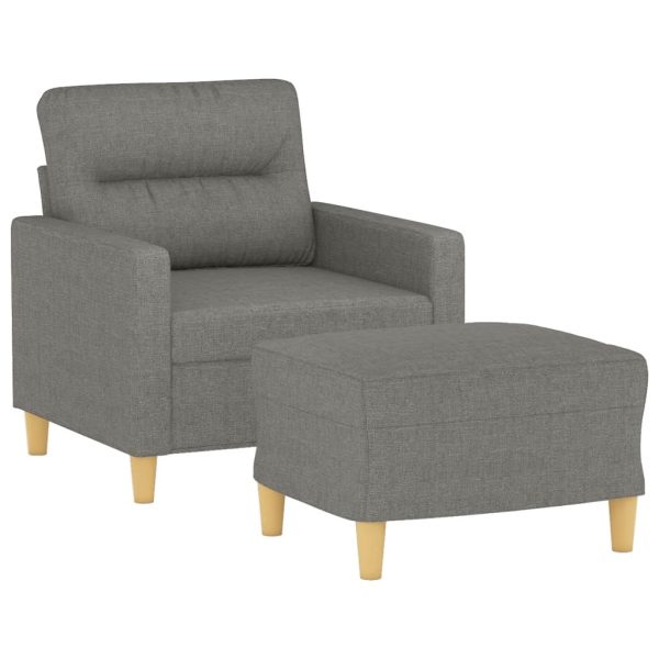 Fotoliu canapea cu taburet, gri închis, 60 cm, textil