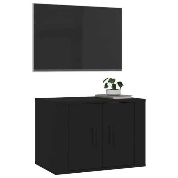 Dulap TV montat pe perete, negru, 57×34,5×40 cm