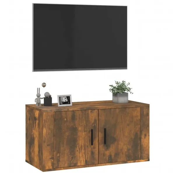 Dulap TV montat pe perete, stejar fumuriu, 80×34,5×40 cm