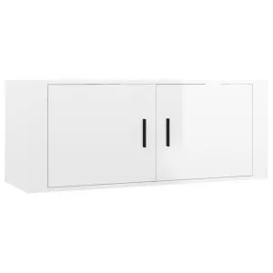 Dulap TV montat pe perete, alb extralucios, 100×34,5×40 cm