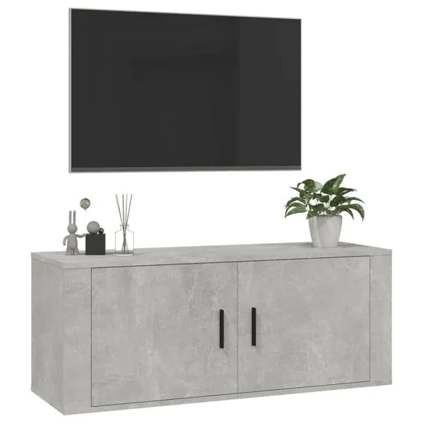 Dulap TV montat pe perete, gri beton, 100×34,5×40 cm