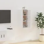 Dulap TV montat pe perete, alb extralucios, 40×34,5×80 cm