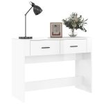 Măsuță consolă, alb extralucios, 100x39x75 cm, lemn compozit