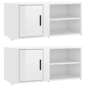 Comode TV, 2 buc., alb extralucios 80×31,5×36 cm lemn prelucrat