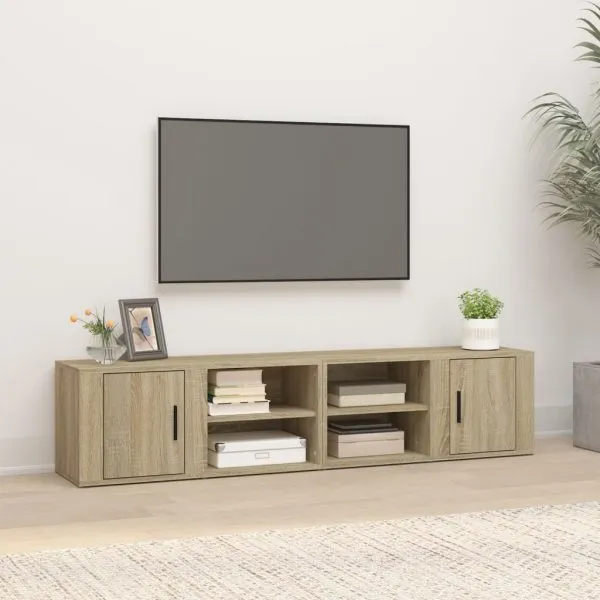 Comode TV, 2 buc., stejar sonoma, 80×31,5×36 cm, lemn prelucrat