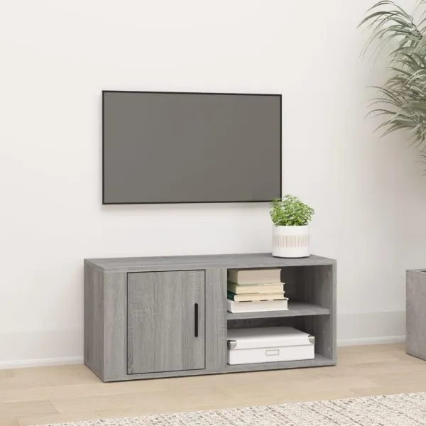 Comodă TV, gri sonoma, 80×31,5×36 cm, lemn prelucrat