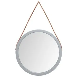 Oglindă de perete cu o curea, argintiu, Ø 45 cm