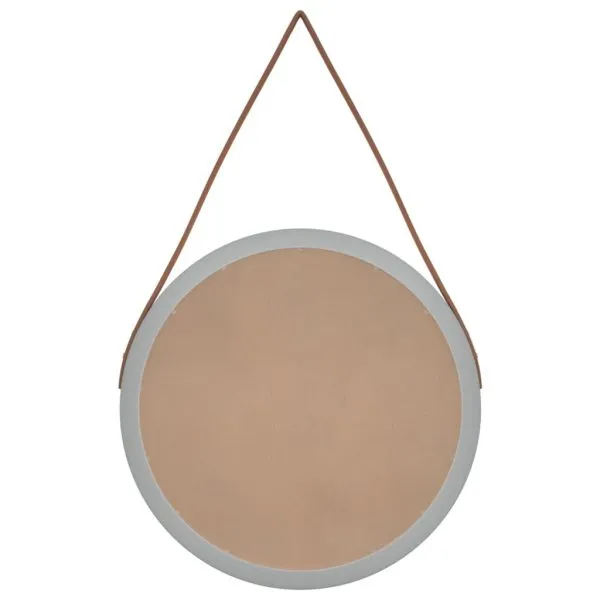 Oglindă de perete cu o curea, argintiu, Ø 45 cm