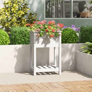 Jardinieră cu raft, alb, 54×34,5×81 cm, lemn masiv de pin