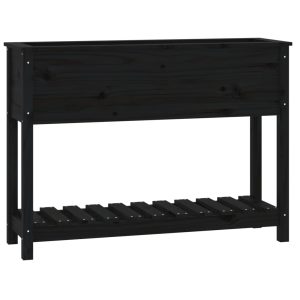 Jardinieră cu raft, negru, 111,5×34,5×81 cm, lemn masiv de pin