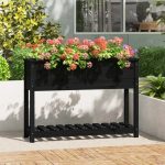 Jardinieră cu raft, negru, 111,5×34,5×81 cm, lemn masiv de pin