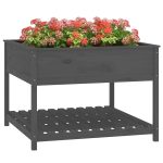 Jardinieră cu raft, gri, 111,5×111,5×81 cm, lemn masiv de pin