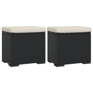 Taburete cu perne, 2 buc., negru, 40x30x40 cm, poliratan