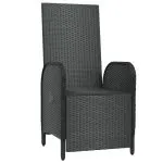 Scaune rabatabile exterior, cu perne, 2 buc., negru, poliratan