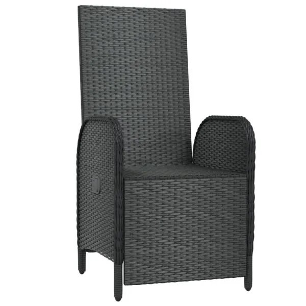 Scaune rabatabile exterior, cu perne, 2 buc., negru, poliratan