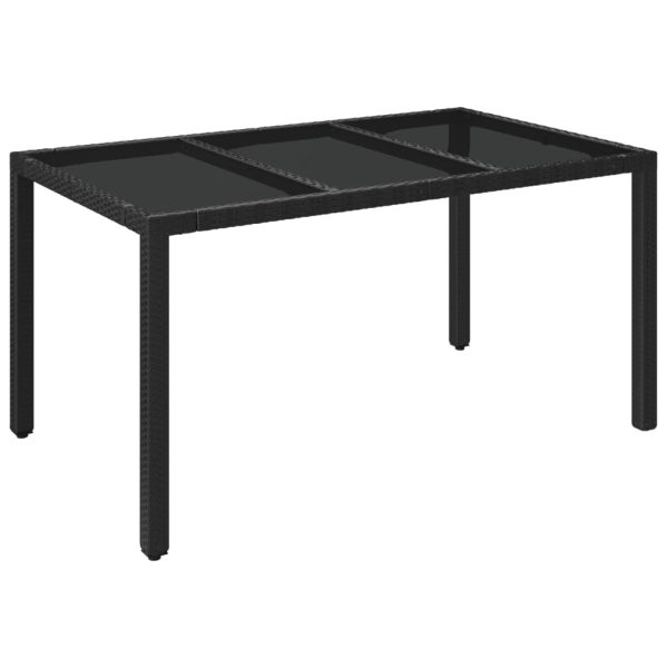 Masă grădină cu blat din sticlă, negru, 150x90x75 cm, poliratan