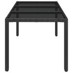 Masă grădină cu blat din sticlă, negru, 150x90x75 cm, poliratan