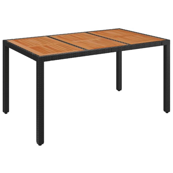 Masă de grădină cu blat din lemn, negru 150x90x75 cm poliratan