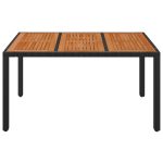 Masă de grădină cu blat din lemn, negru 150x90x75 cm poliratan