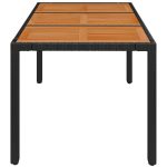 Masă de grădină cu blat din lemn, negru 150x90x75 cm poliratan