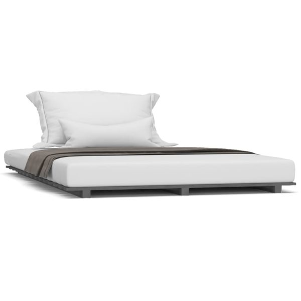 Cadru de pat, gri, 135×190 cm, lemn masiv de pin